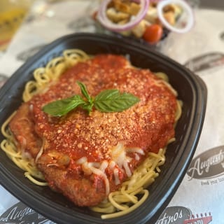 Chicken Parm on Spaghetti **